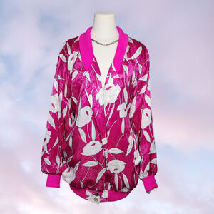 VTG 1990s Coco Floral Long Sleeve Outerwear Kimono Bomber Jacket Pink White